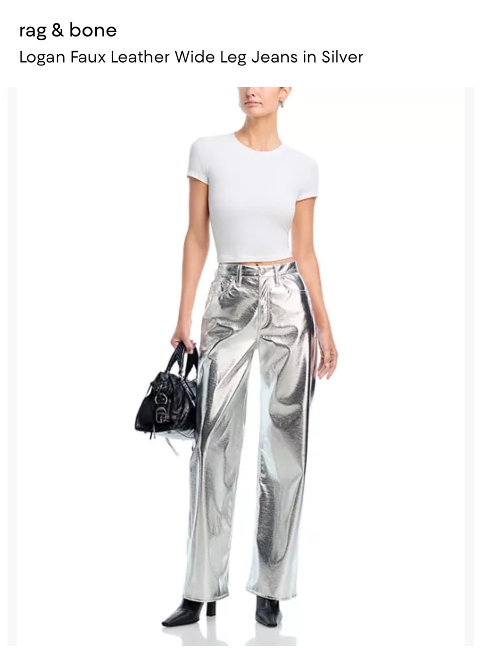 rag & bone Logan Faux Leather Wide Leg Jeans in Silver